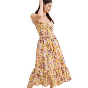 Bardot Anthropologie “Labella” Floral Print Midi Dress, XS, Linen/ Cotton 💛